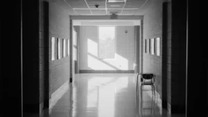 Pasillo de un instituto, violencia de género en adolescentes